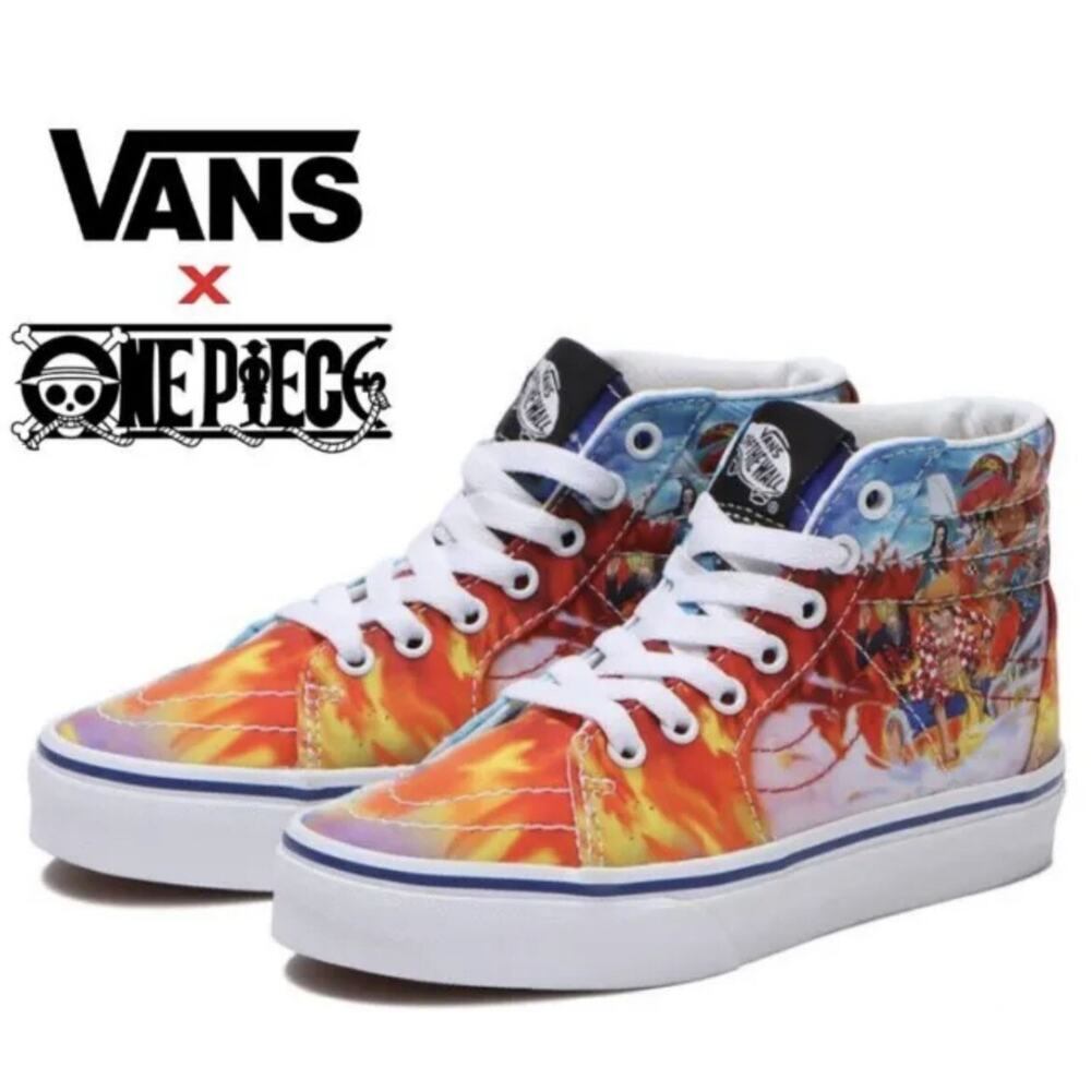 Vans x One Piece High-Top Sneakers in Orange, Red, Blue, White
